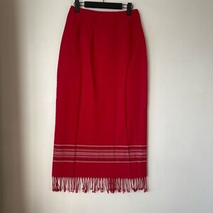 Vintage 90s Michele Red Fringe Trim Western Skirt 4